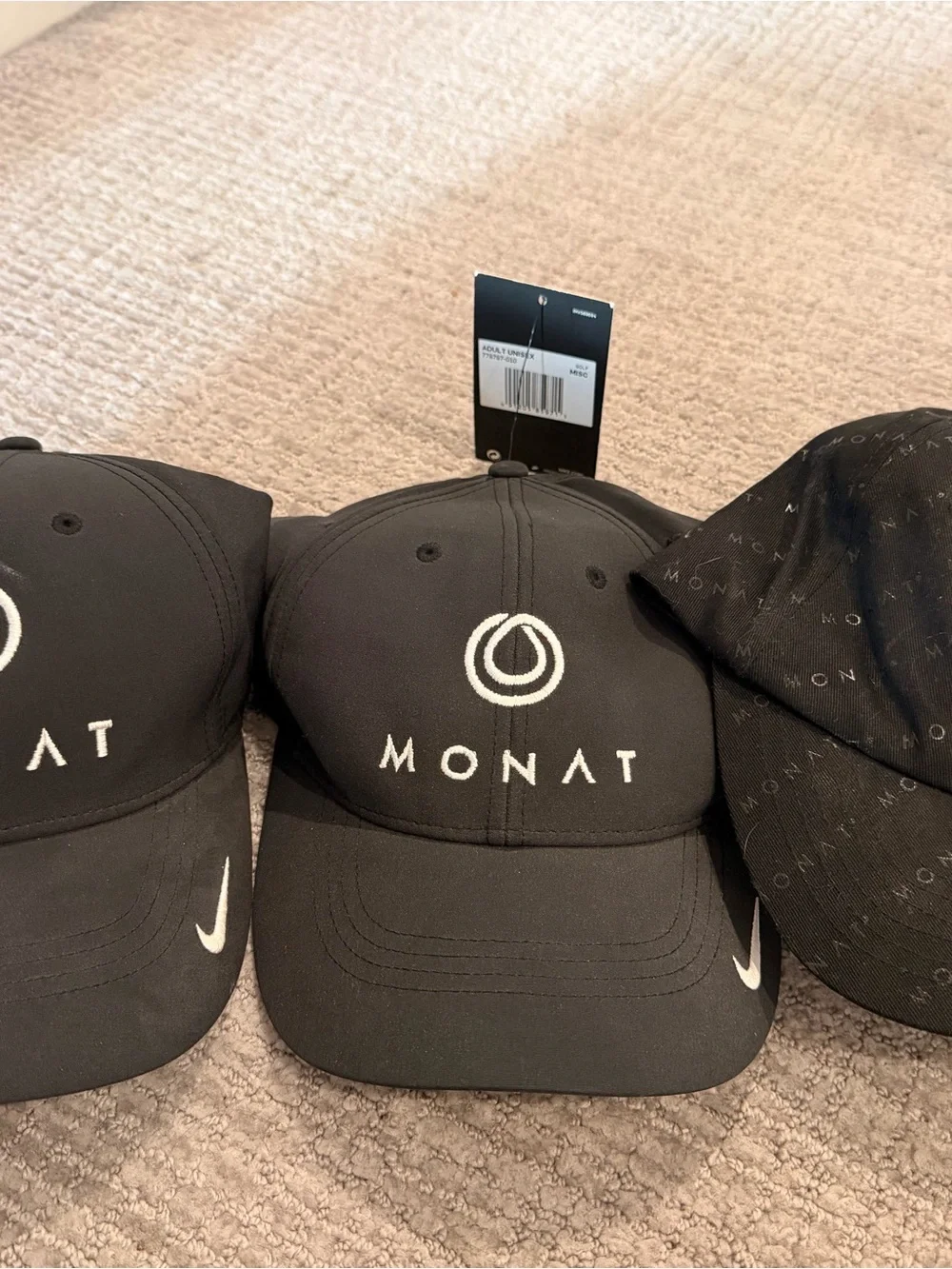 Nike Black MONAT Embroidered Baseball Cap, all 3 bundle. 1 NWT